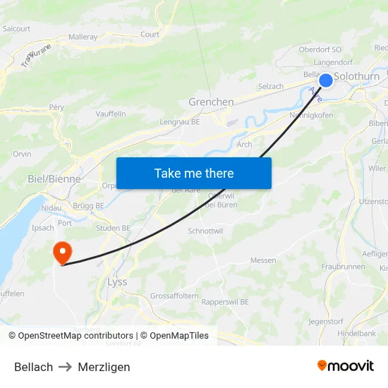 Bellach to Merzligen map