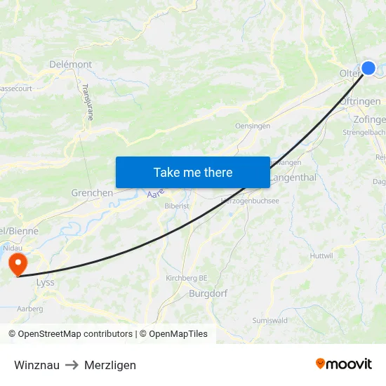 Winznau to Merzligen map