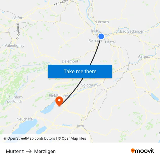 Muttenz to Merzligen map