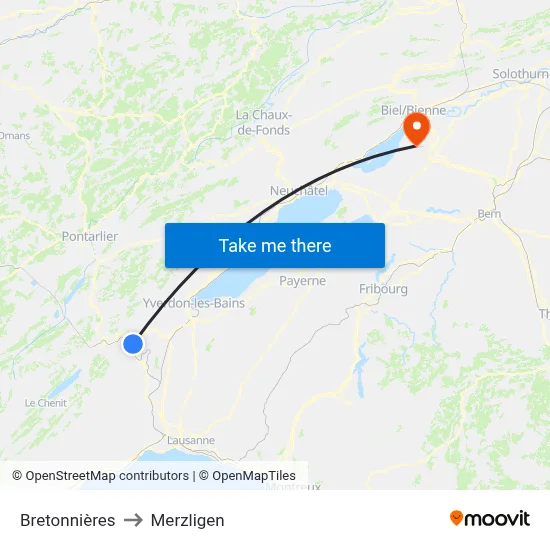 Bretonnières to Merzligen map