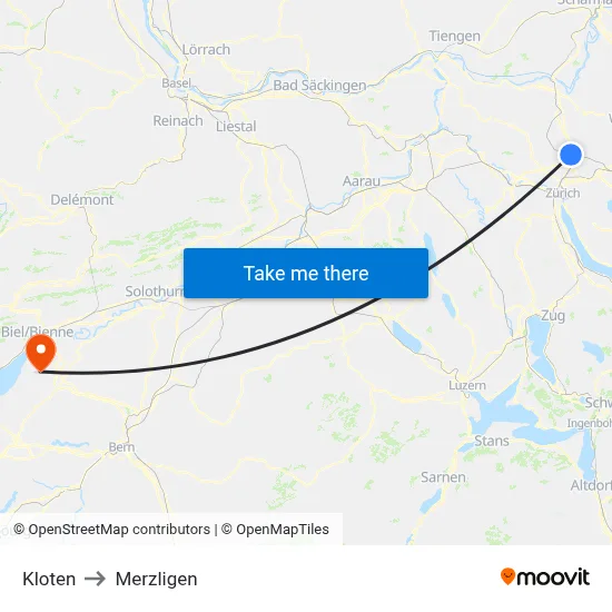 Kloten to Merzligen map