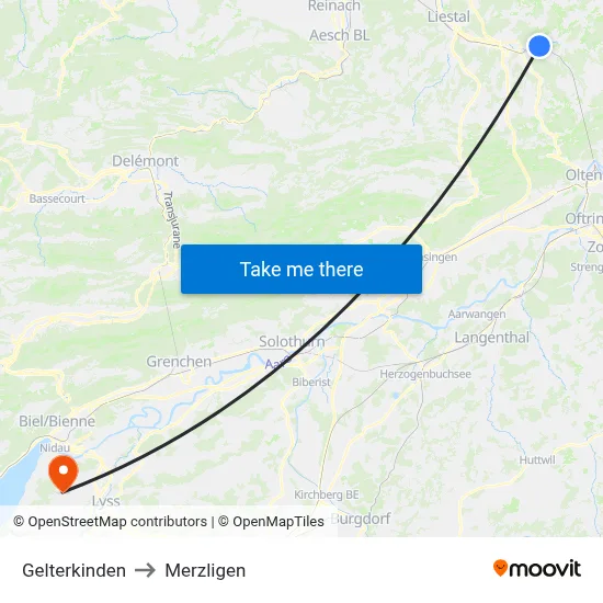 Gelterkinden to Merzligen map