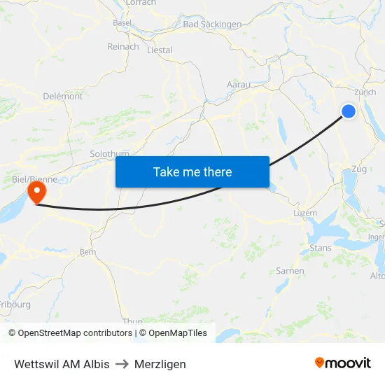 Wettswil AM Albis to Merzligen map