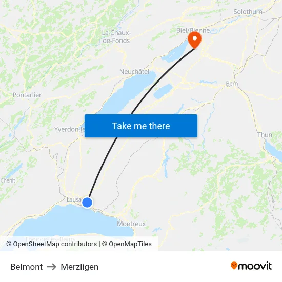 Belmont to Merzligen map
