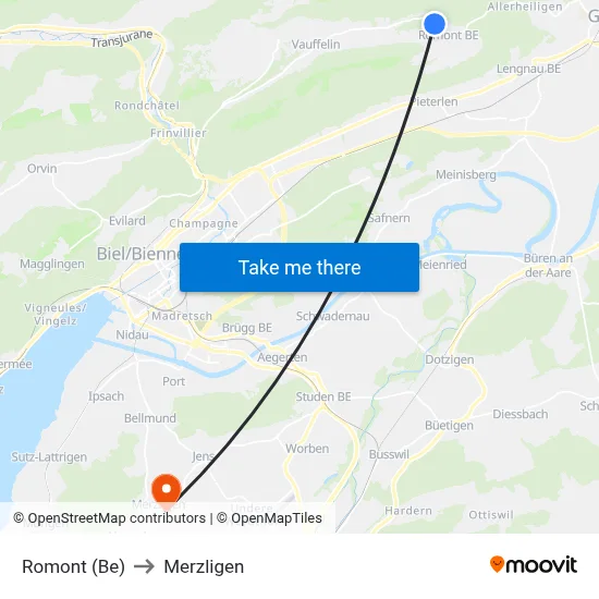 Romont (Be) to Merzligen map