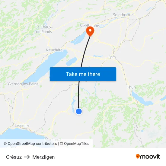 Crésuz to Merzligen map