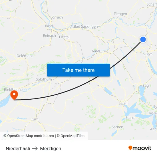 Niederhasli to Merzligen map