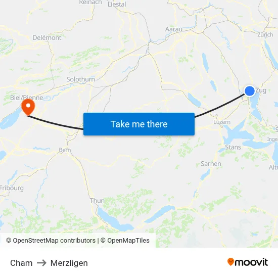 Cham to Merzligen map