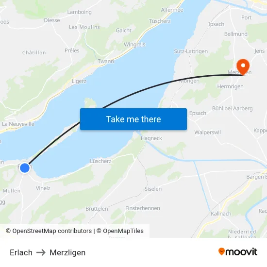 Erlach to Merzligen map