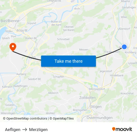 Aefligen to Merzligen map