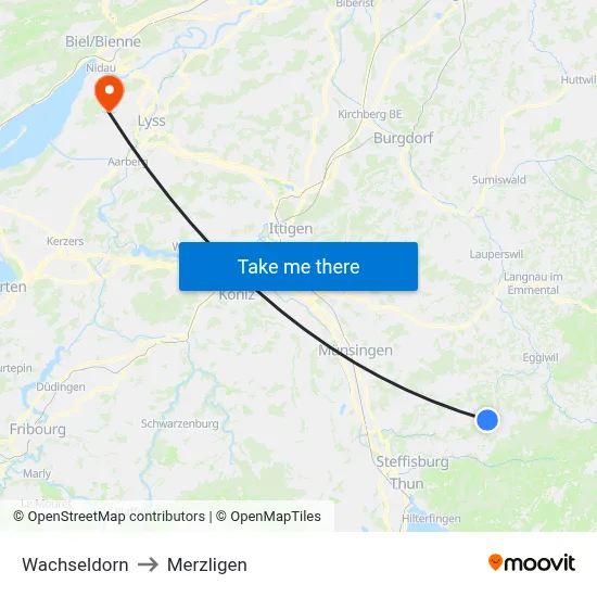 Wachseldorn to Merzligen map