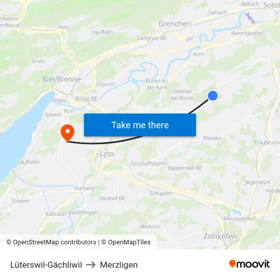 Lüterswil-Gächliwil to Merzligen map