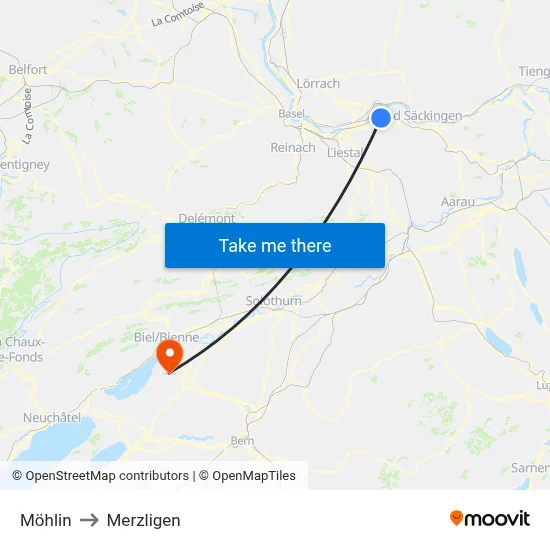 Möhlin to Merzligen map