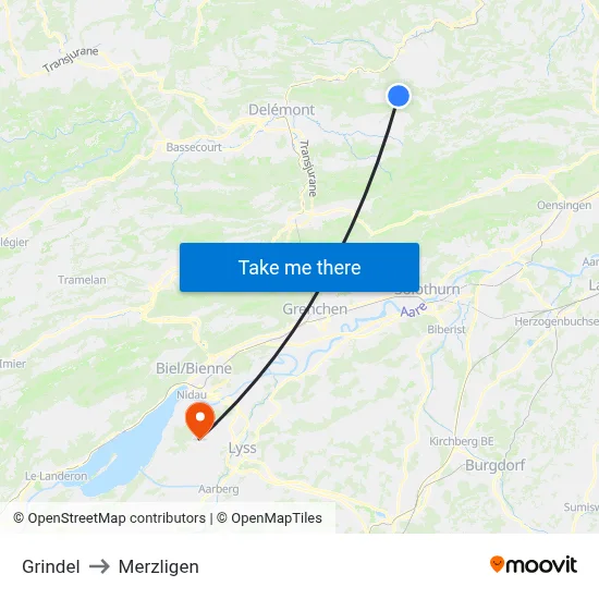 Grindel to Merzligen map