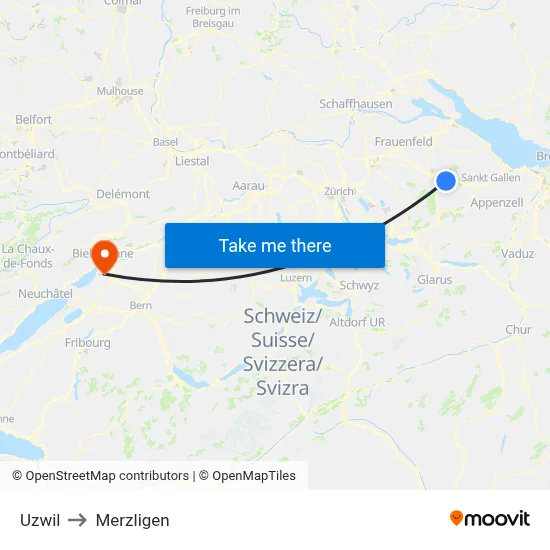 Uzwil to Merzligen map