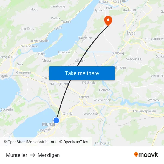 Muntelier to Merzligen map