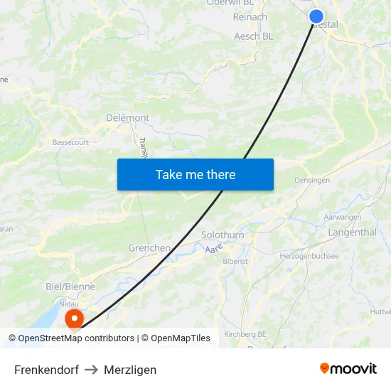 Frenkendorf to Merzligen map