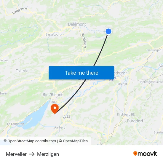 Mervelier to Merzligen map