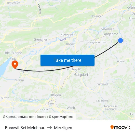 Busswil Bei Melchnau to Merzligen map