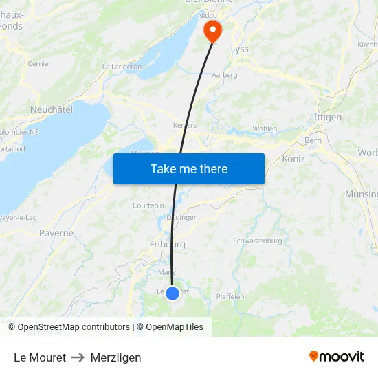 Le Mouret to Merzligen map
