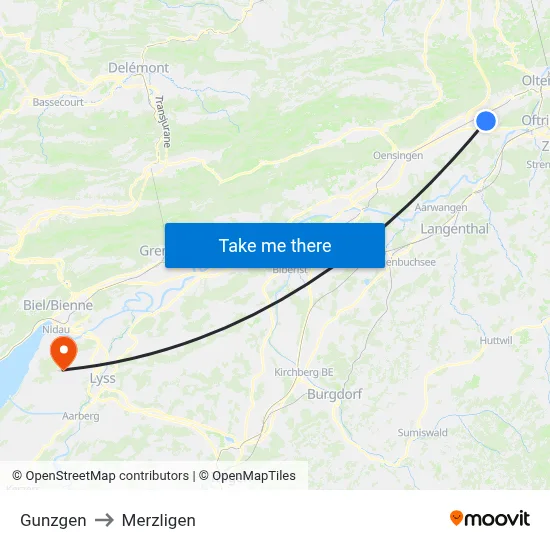 Gunzgen to Merzligen map