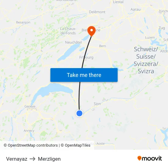 Vernayaz to Merzligen map