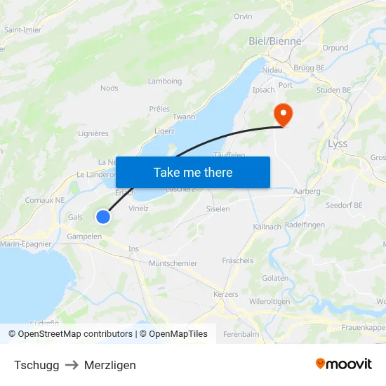Tschugg to Merzligen map