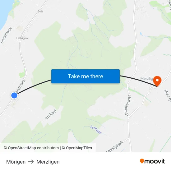 Mörigen to Merzligen map