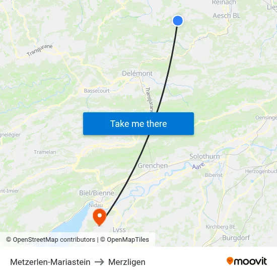 Metzerlen-Mariastein to Merzligen map