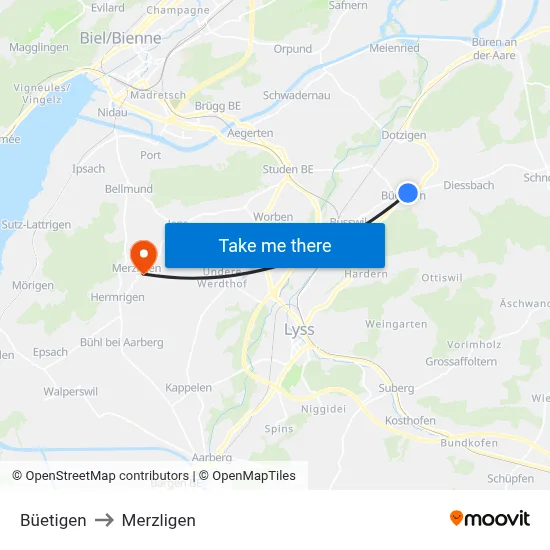 Büetigen to Merzligen map