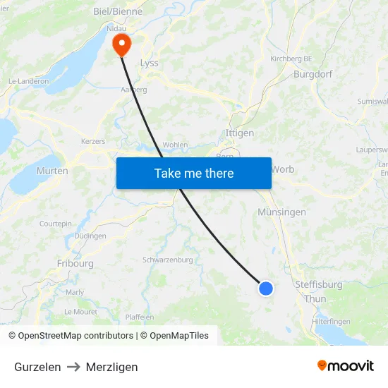 Gurzelen to Merzligen map