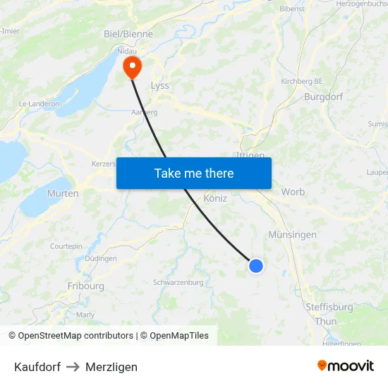 Kaufdorf to Merzligen map
