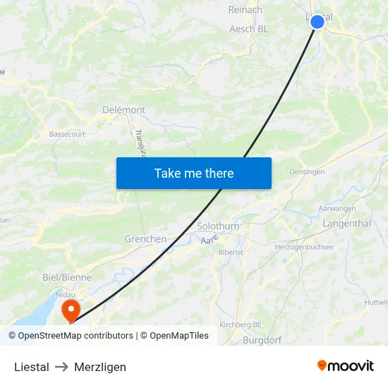 Liestal to Merzligen map