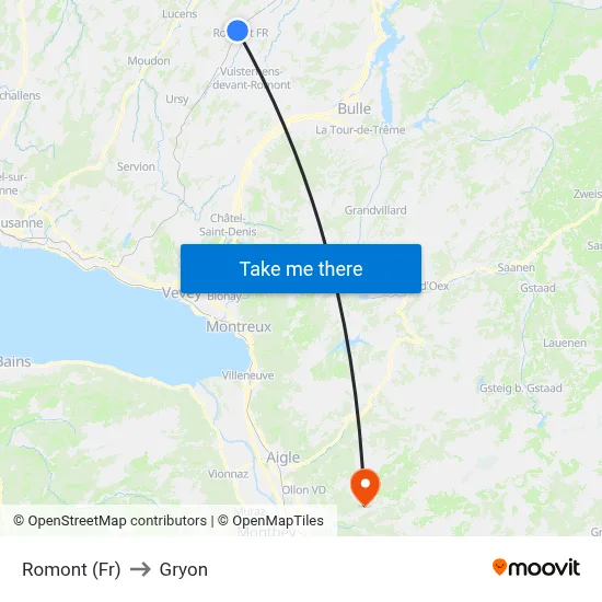 Romont (Fr) to Gryon map