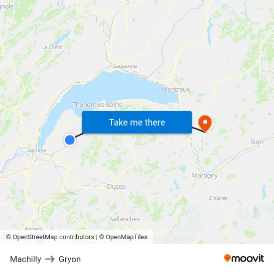 Machilly to Gryon map