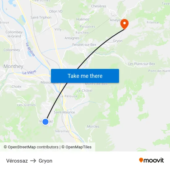 Vérossaz to Gryon map