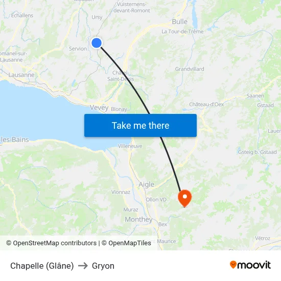 Chapelle (Glâne) to Gryon map