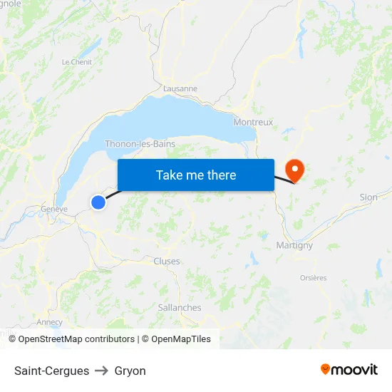 Saint-Cergues to Gryon map