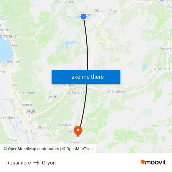 Rossinière to Gryon map