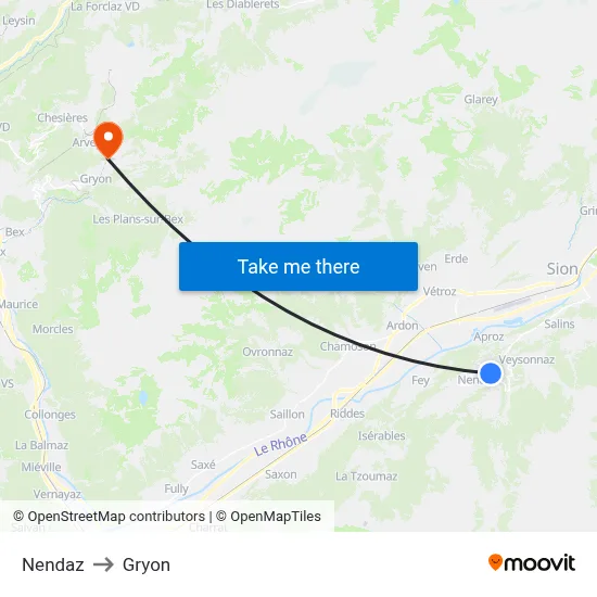 Nendaz to Gryon map
