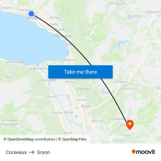 Corseaux to Gryon map