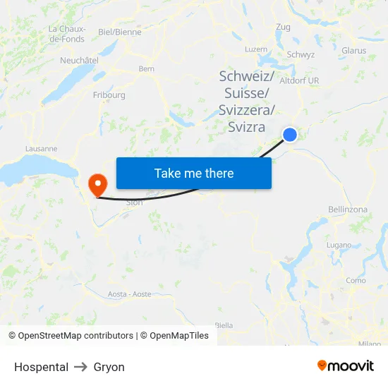 Hospental to Gryon map