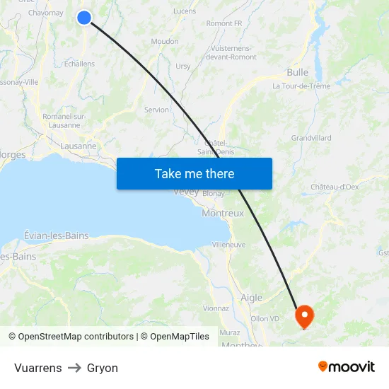 Vuarrens to Gryon map