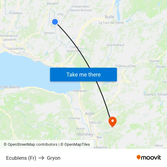 Ecublens (Fr) to Gryon map