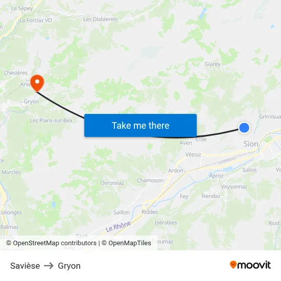 Savièse to Gryon map