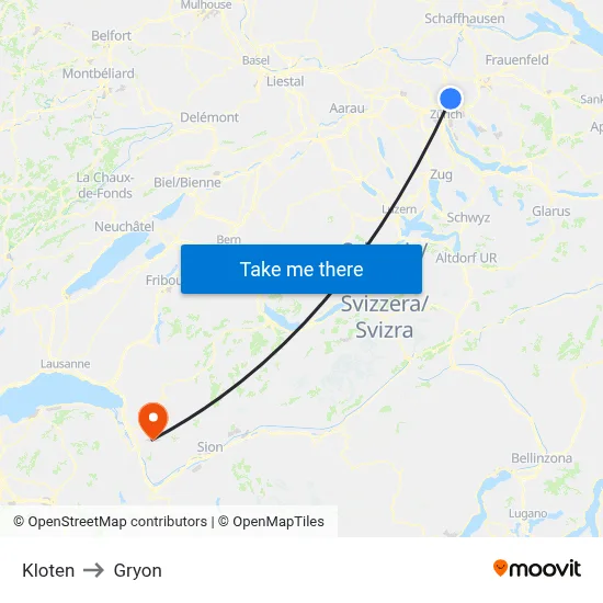 Kloten to Gryon map