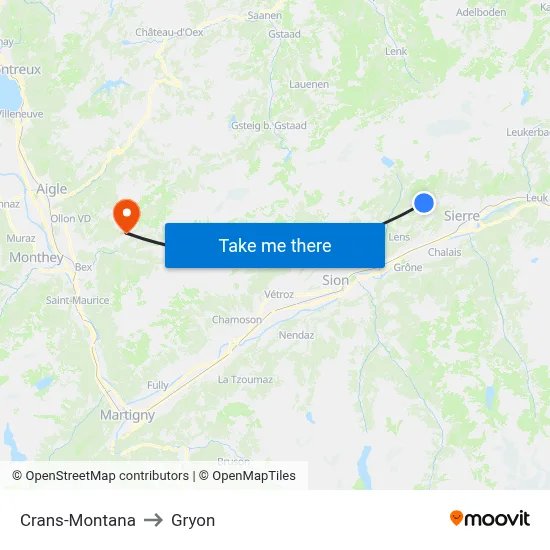 Crans-Montana to Gryon map