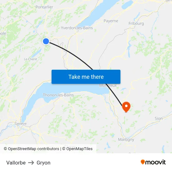Vallorbe to Gryon map