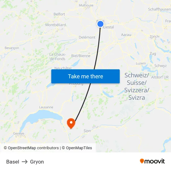 Basel to Gryon map