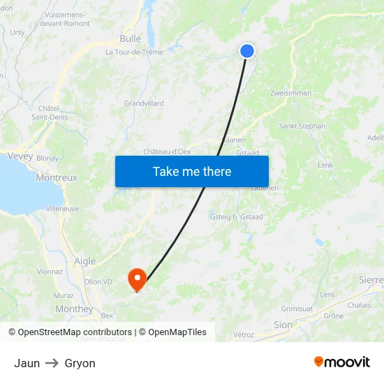Jaun to Gryon map